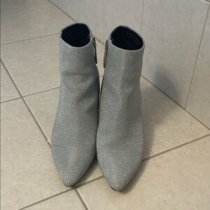 Silver Ankle Boots with Pointed Toe and Moderate Heel